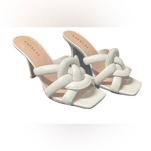 Coach Women's White Leather open toe heels